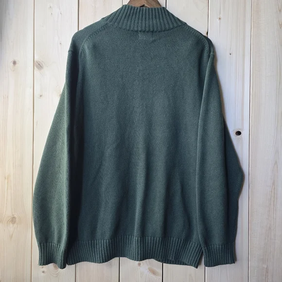 L.L Bean Full Zip Mock Neck Heavy Knit Cotton Sweater Mens Large Regular - Picture 6 of 9